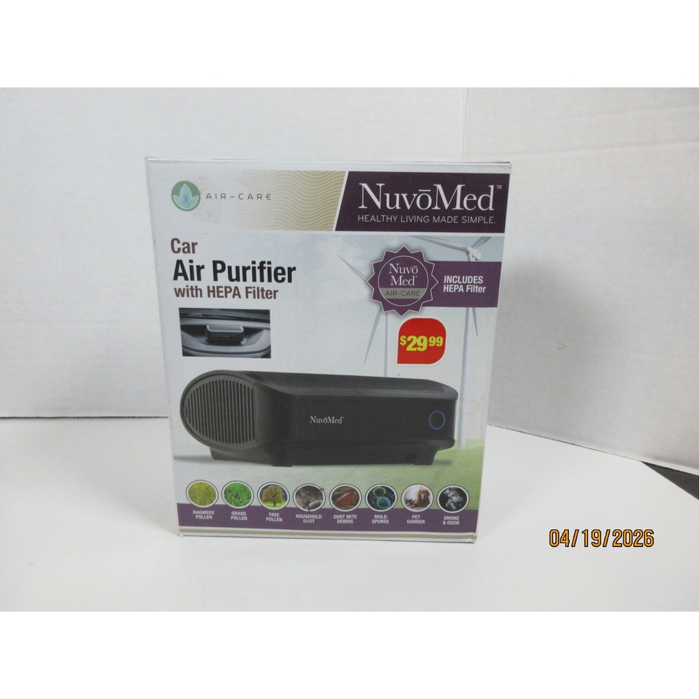 NuvoMed Car Air Purifier with HEPA Filter Black Portable DC Powered 357203